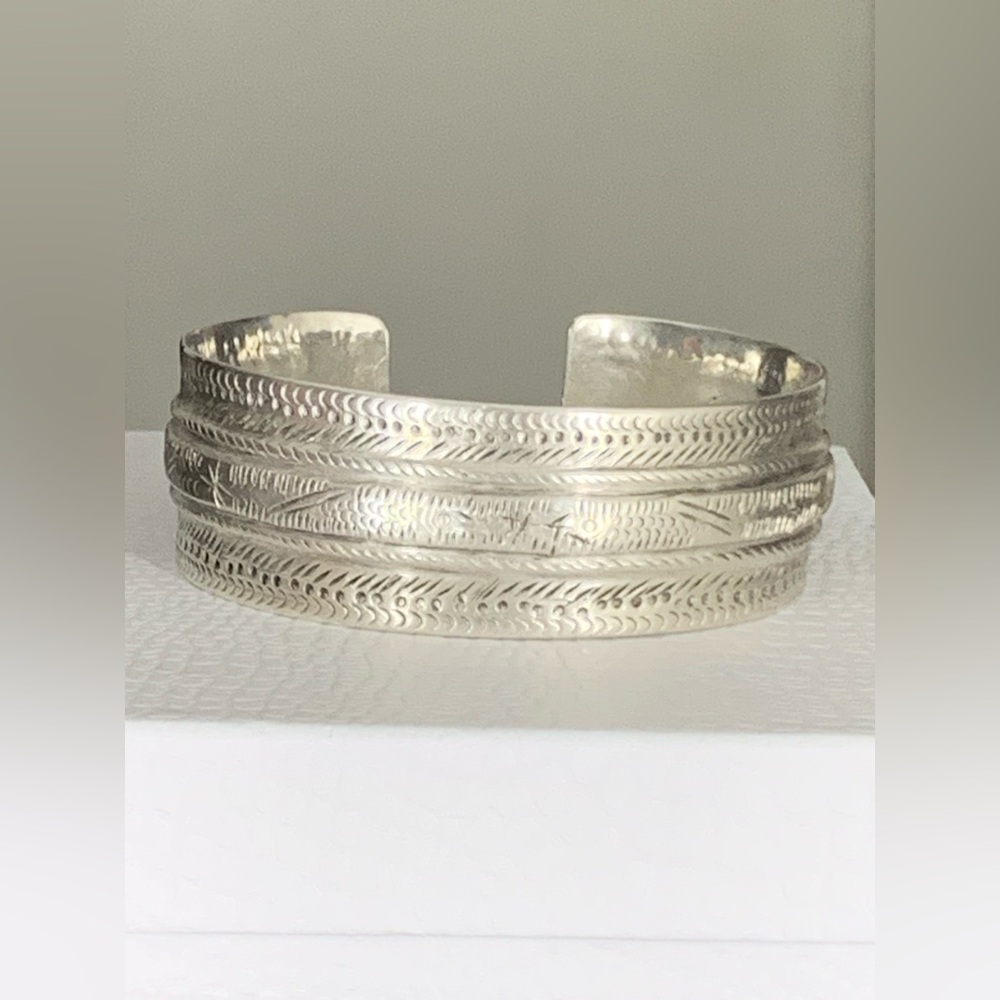 Antique - Real Solid 999 Fine Silver Cuff Bracelet - image 6